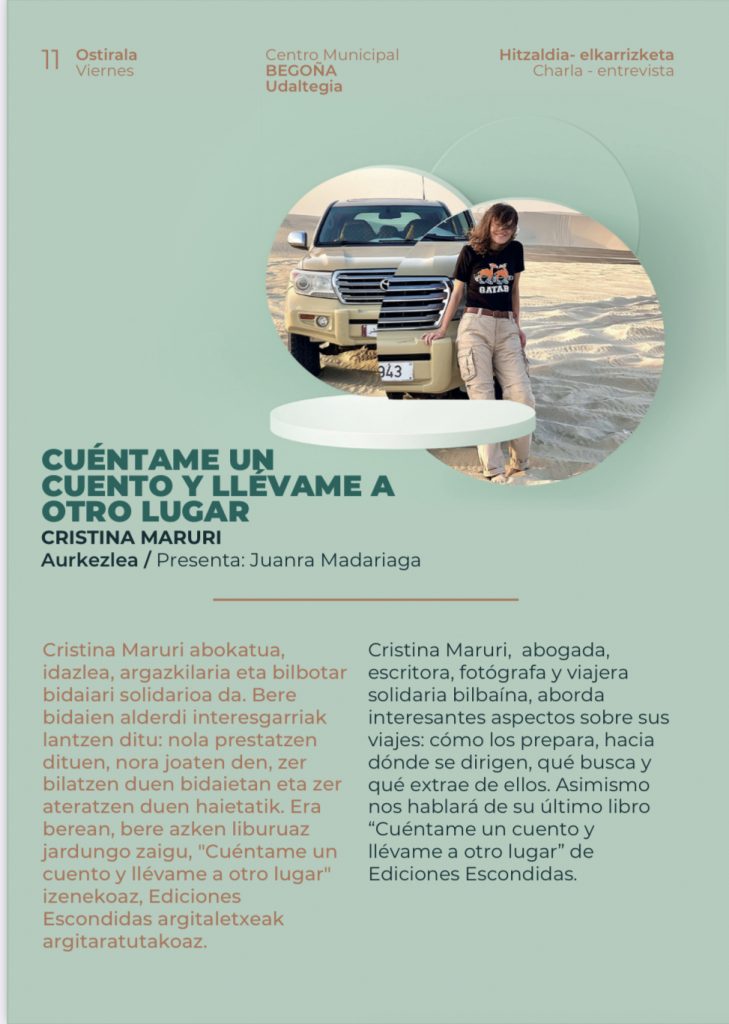 Cristina Maruri en el programa del Área de Cultura del Ayuntamiento de Bilbao “El Rincón de la Gente Viajera”